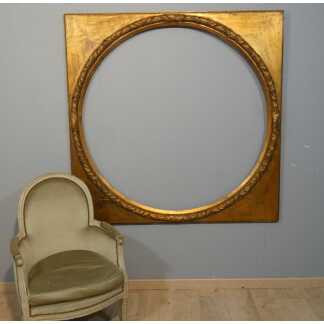 Grand cadre rond couronne feuilles de laurier, style Louis XVI Empire, époque début XX ème