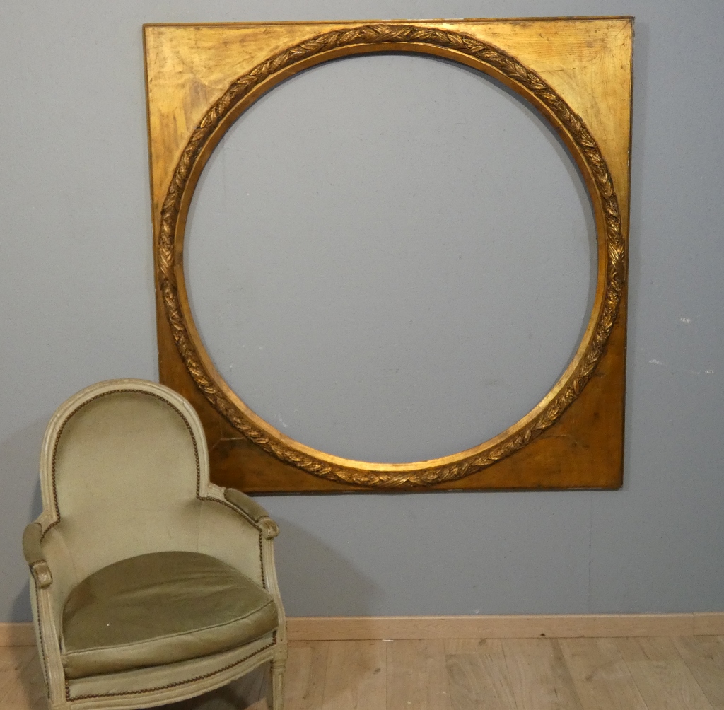 Grand cadre rond couronne feuilles de laurier, style Louis XVI Empire, époque début XX ème