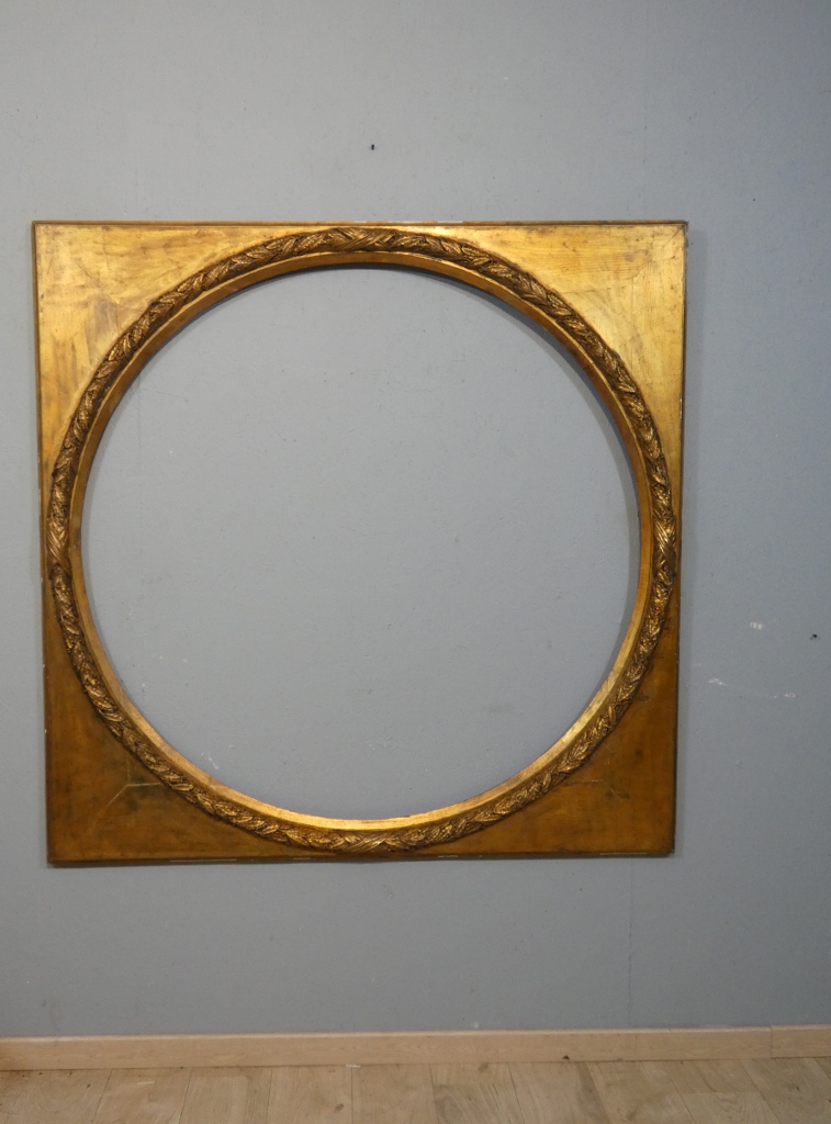 Grand cadre rond couronne feuilles de laurier, style Louis XVI Empire, époque début XX ème – Image 2