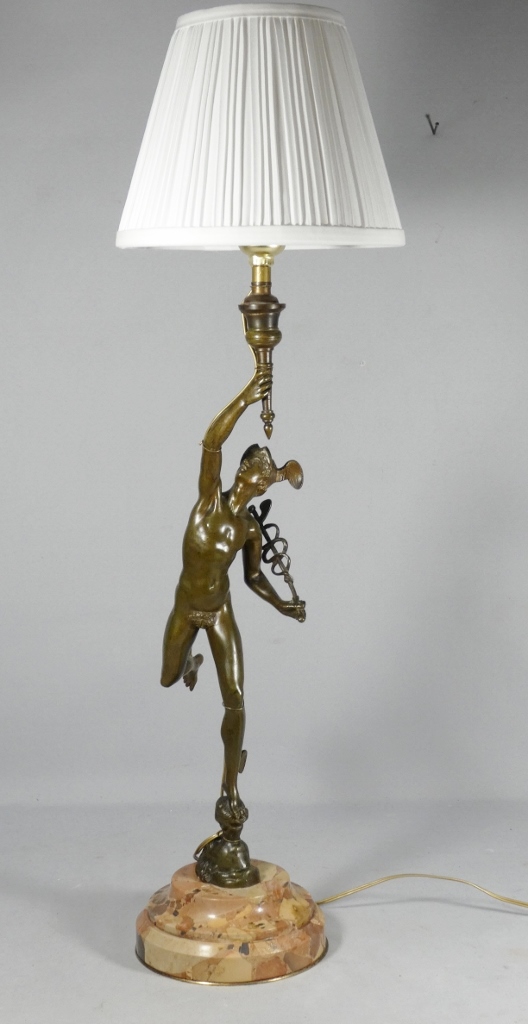 Mercure Volant d'après Jean de Bologne, sculpture en bronze monté en lampe, époque XIX ème