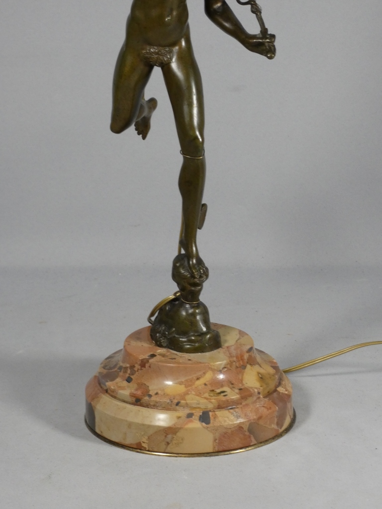 Mercure Volant d'après Jean de Bologne, sculpture en bronze monté en lampe, époque XIX ème – Image 15