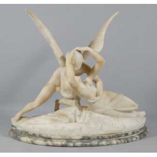 Psyché et Amour, sculpture en albâtre d'après Canova, Italie, début XX ème