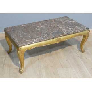 Table basse en bois doré et marbre de style Louis XV, époque 1960