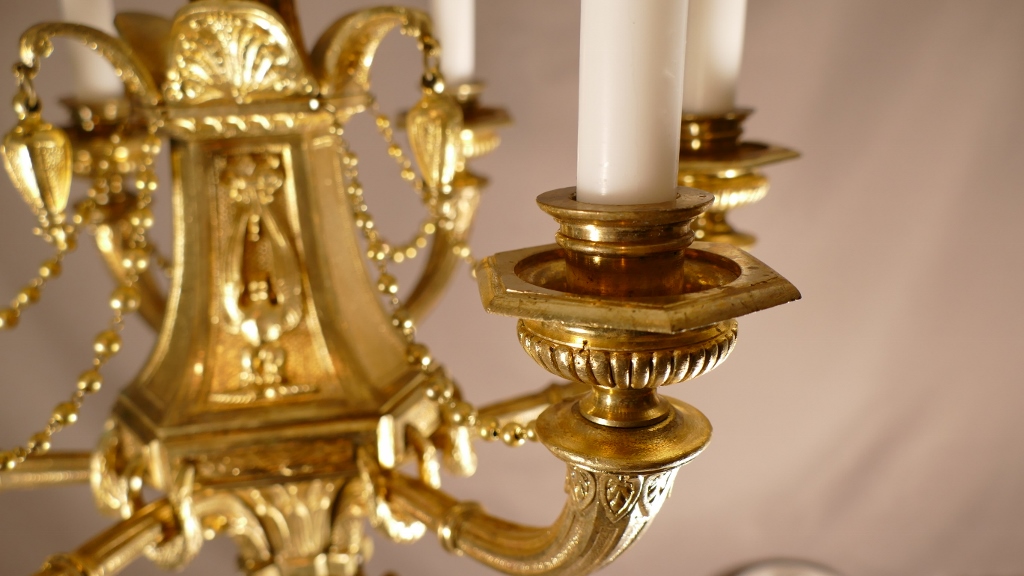 Lustre à Bougies De Style Empire En Bronze Doré, époque XIX ème – Image 13