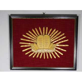 Broderie religieuse Les 10 commandements monté en cadre, époque XIX ème