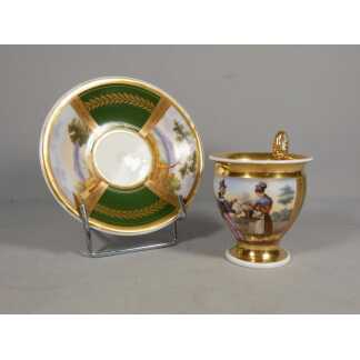 Tasse de collection porcelaine de Paris époque Empire, la marchande de rue XIX ème