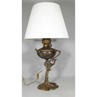 Le paon, lampe en bronze patiné d'époque Art Nouveau vers 1900