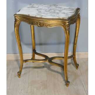 Table de milieu, guéridon de style Louis XV en bois doré et marbre, époque 1900