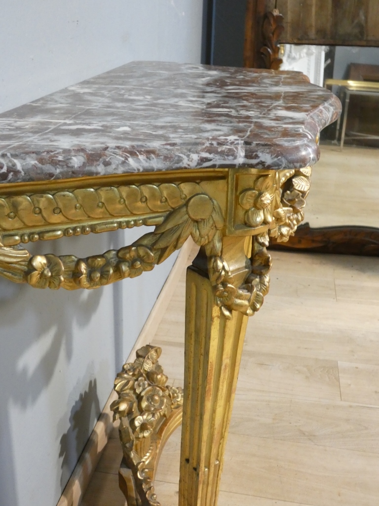 Console en bois sculpté et doré d'époque début Louis XVI, XVIII ème siècle – Image 10