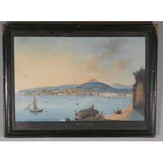 Gouache napolitaine, Napoli dal Carmine, vue de la baie de Naples, époque XIX ème siècle