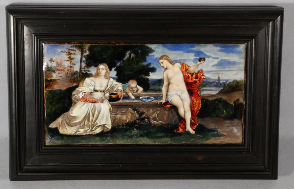 Étienne Marie Alfred Garnier, émail d'après Le Titien, Amour Sacré Amour Profane, époque XIX è