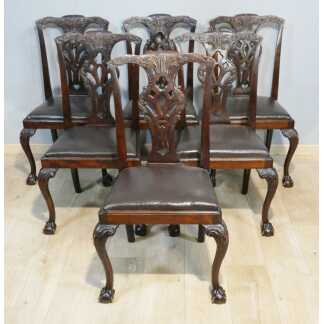 6 chaises anglaises Chippendale de salle à manger en acajou, époque début XX ème