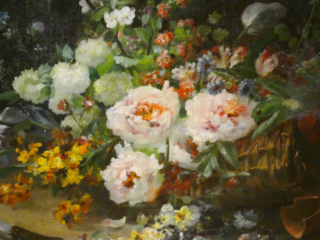Jeté de fleurs par Henri Lefevre daté 1882, tableau nature morte huile sur toile XIX ème – Image 3