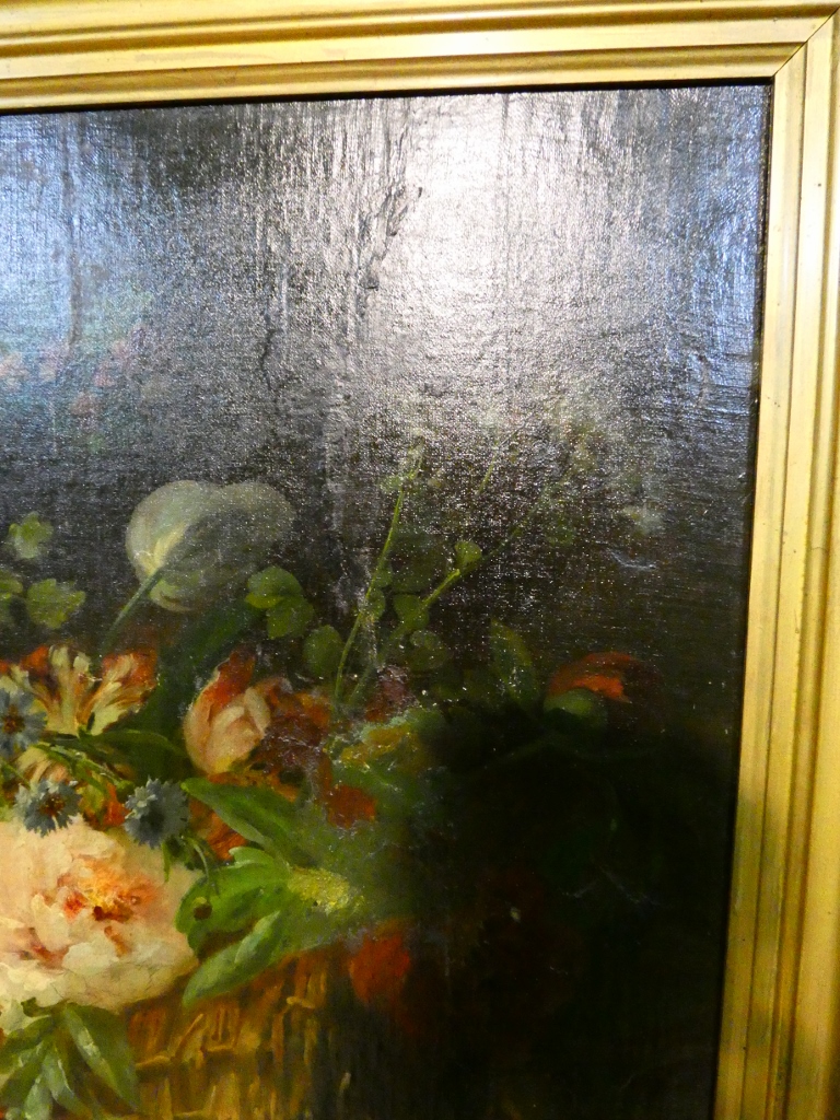 Jeté de fleurs par Henri Lefevre daté 1882, tableau nature morte huile sur toile XIX ème – Image 13