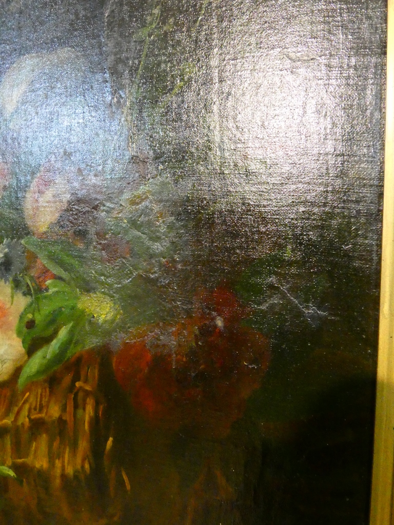 Jeté de fleurs par Henri Lefevre daté 1882, tableau nature morte huile sur toile XIX ème – Image 12