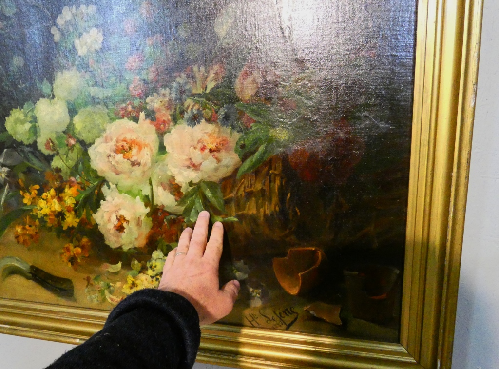 Jeté de fleurs par Henri Lefevre daté 1882, tableau nature morte huile sur toile XIX ème – Image 10