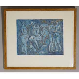 Simone NATHAN ASCHER (1924-2012), lithographie 5 femmes et un chat