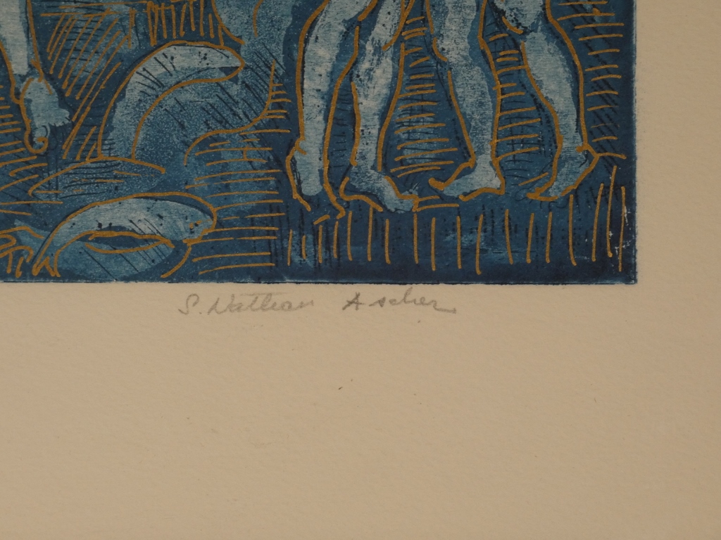 Simone NATHAN ASCHER (1924-2012), lithographie 5 femmes et un chat – Image 5