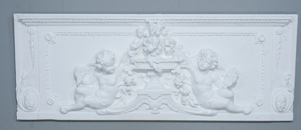 Tête de lit, haut de porte aux angelots en bois et stuc, époque Napoléon III, panneau boiseries – Image 2