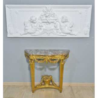 Tête de lit, haut de porte aux angelots en bois et stuc, époque Napoléon III, panneau boiseries