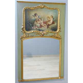 Trumeau aux anges de style Louis XV en bois laqué et doré, époque fin XIX ème