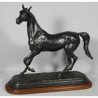 Le cheval par Emile Loiseau (1861-1927), sculpture en métal d'art patiné bronze