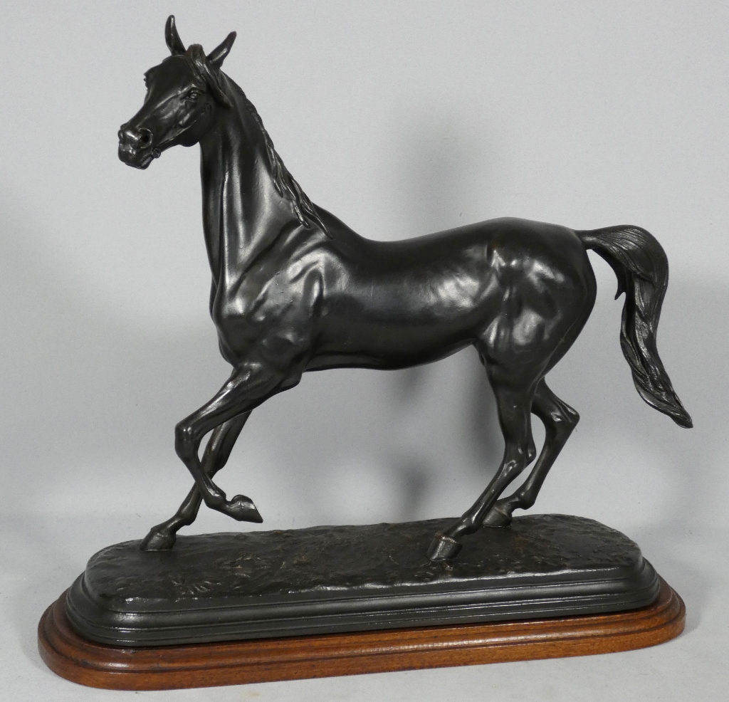 Le cheval par Emile Loiseau (1861-1927), sculpture en métal d'art patiné bronze