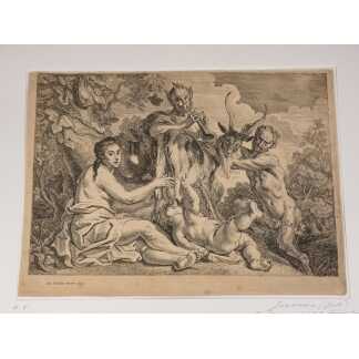 Jacob Jordaens (1593-1678) gravure eau forte L'Enfant Jupiter est nourri par la chèvre Amalthée