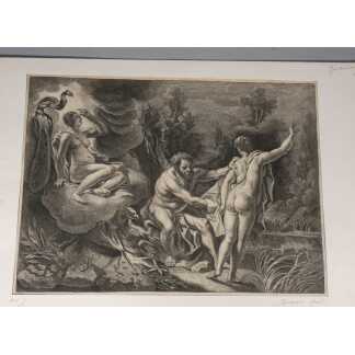Jacob Jordaens (1593-1678) gravure eau forte, Jupiter, Io et Junon datée 1652