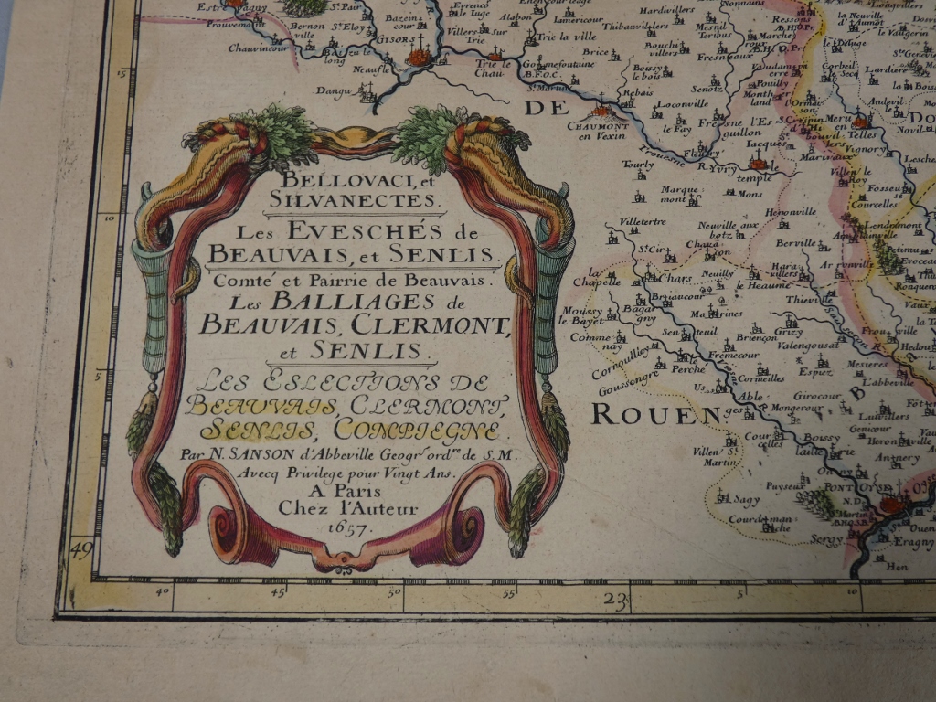 Carte XVII ème Bellovaci et Silvanectes. Les eveschés de Beauvais, et Senlis par Nicolas Sanson