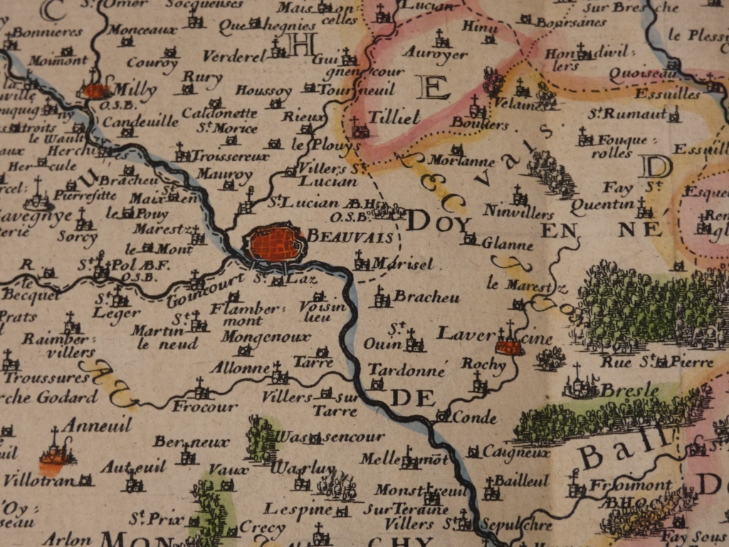 Carte XVII ème Bellovaci et Silvanectes. Les eveschés de Beauvais, et Senlis par Nicolas Sanson – Image 4
