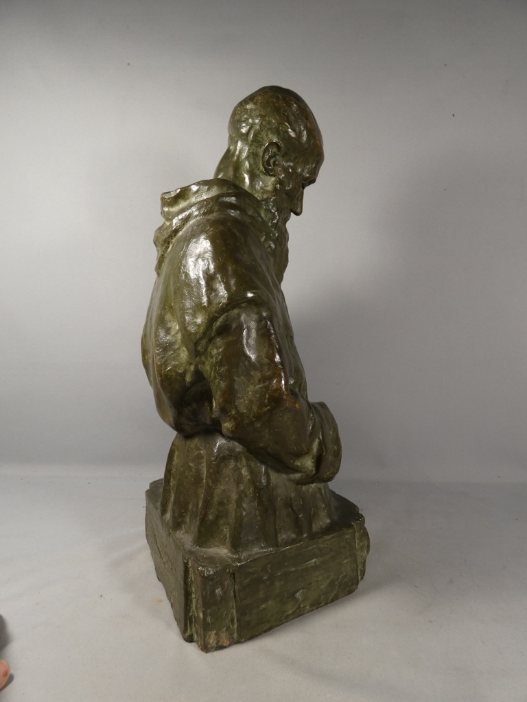 Théo Blickx (1875-1963), sculpture en bronze, le moine en prière – Image 5