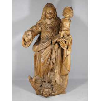 Vierge à l'enfant en noyer sculpté, sculpture époque XVIII ème siècle