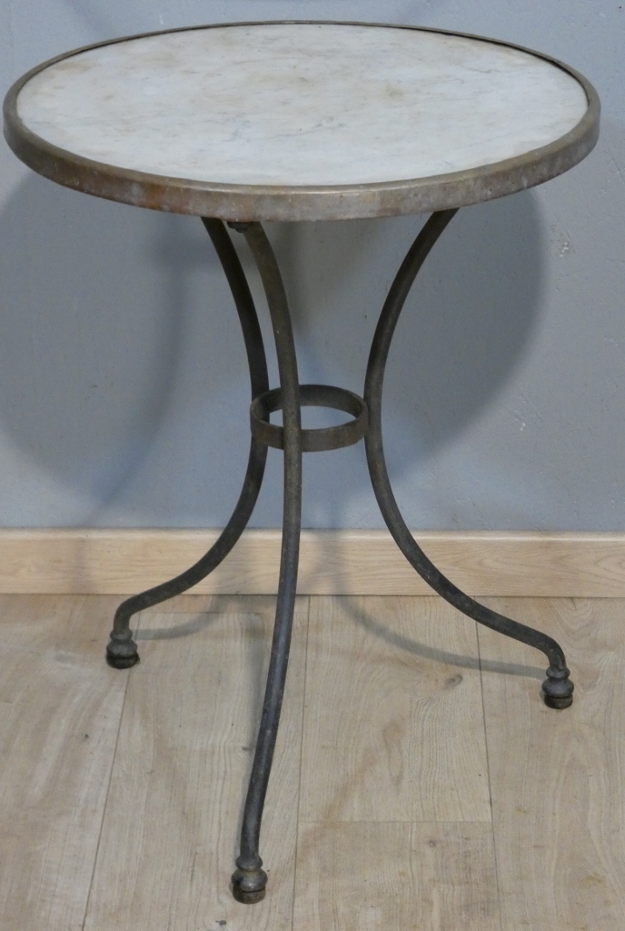 Guéridon de jardin XIX ème en fer forgé et marbre