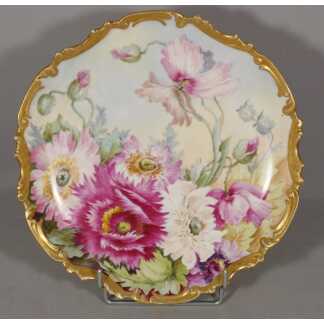 Les pavots, assiette plat décoratif en porcelaine de Limoges daté 1908 par Mireille Boirlaud
