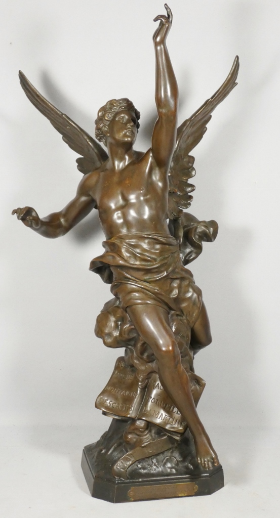 Emile Picault (1833-1915), Sculpture en bronze La pensée prenant son vol et portant la lumière