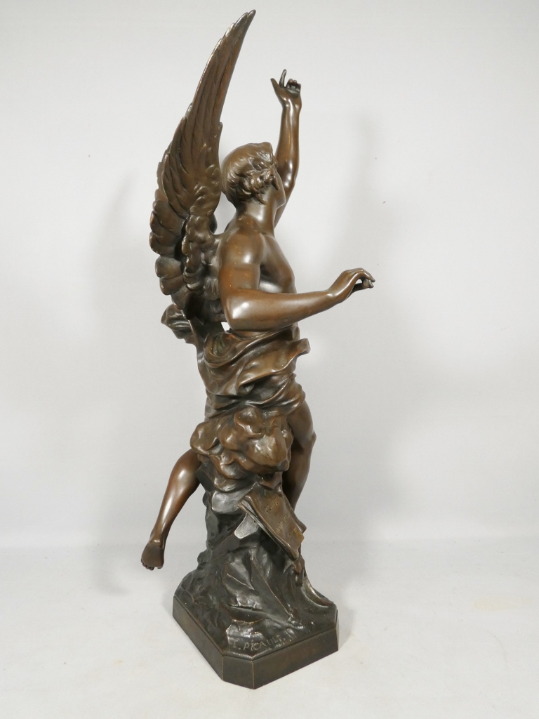 Emile Picault (1833-1915), Sculpture en bronze La pensée prenant son vol et portant la lumière – Image 4
