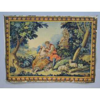 Grand carton d'Aubusson, scène galante pastorale d'après François Boucher, époque XIX ème