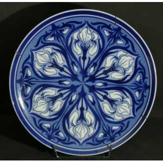 ENAD Limoges, Baptiste Cluzelaud, grand plat aux iris en porcelaine Art Nouveau