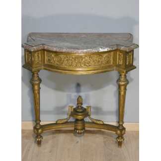 Console demi lune de style Louis XVI en bois doré et marbre, époque XIX ème