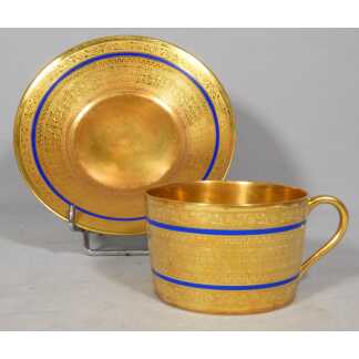Incrustation d'or, tasse de collection en porcelaine de Limoges, époque début XX ème