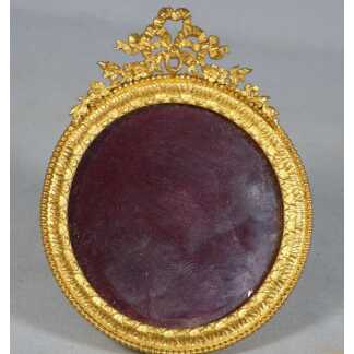 Cadre photo rond tondo Louis XVI en bronze ciselé et doré, époque fin XIX ème