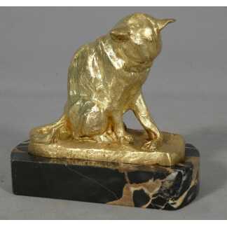 Le chat et la souris par Emmanuel Samson, bronze doré fondeur LNJL, Les Neveux de Jules Lehmann