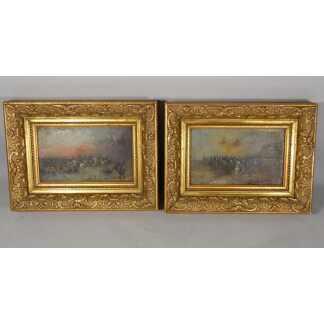 Paire de petits tableaux scènes militaires, charges de cavalerie, époque fin XIX ème