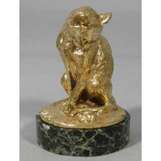 Chat à la souris, statuette en bronze doré par Charles Paillet (1871-1931)