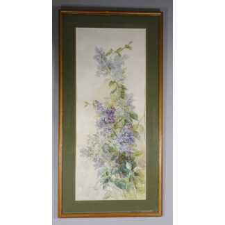 Le lilas, grande aquarelle nature morte, époque milieu XX ème