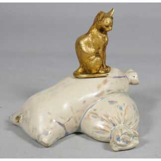 Susse frères, le chat sur sacs de farine, bronze et porcelaine, début XX ème