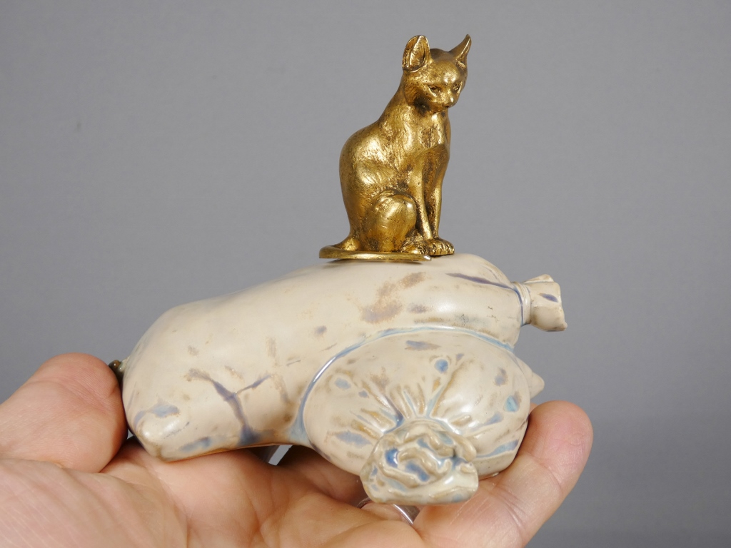 Susse frères, le chat sur sacs de farine, bronze et porcelaine, début XX ème – Image 3
