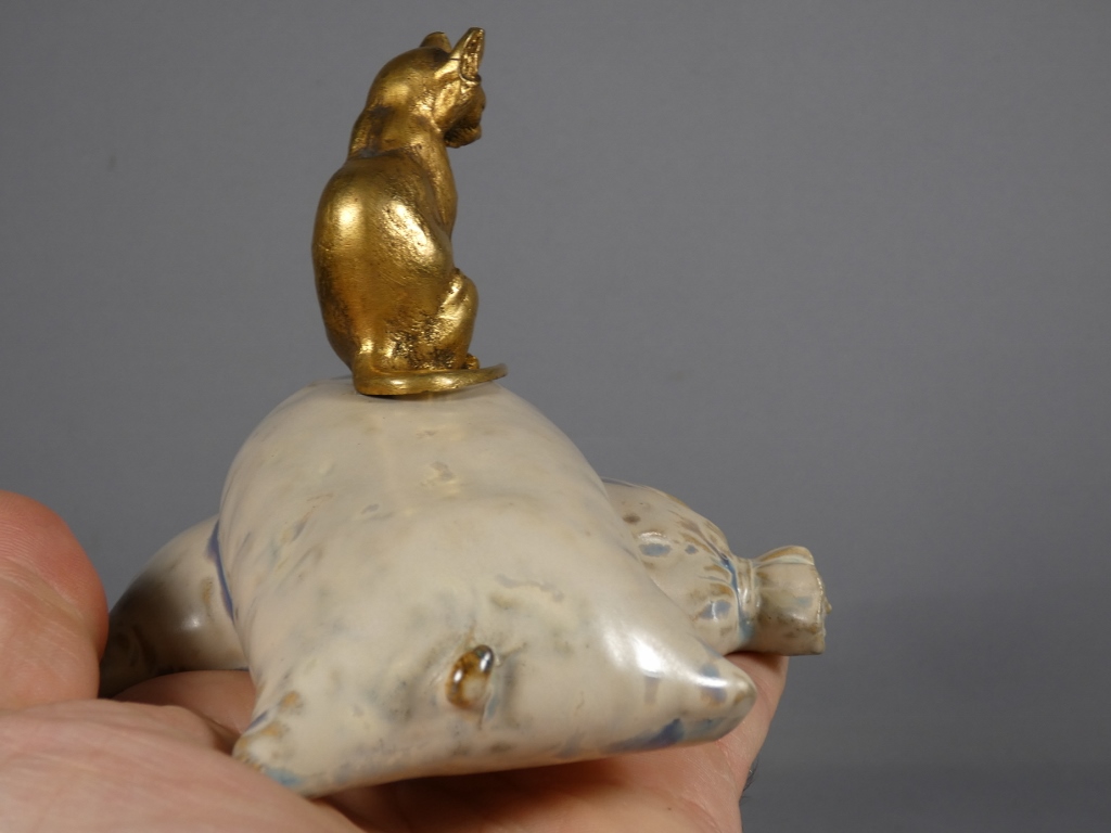 Susse frères, le chat sur sacs de farine, bronze et porcelaine, début XX ème – Image 4