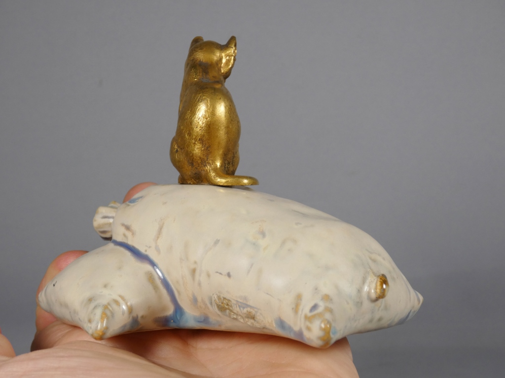 Susse frères, le chat sur sacs de farine, bronze et porcelaine, début XX ème – Image 6